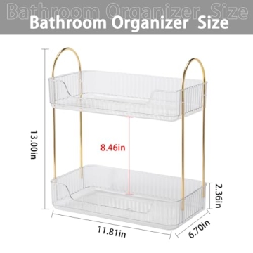 shuang qing Bathroom Counter Organizer Countertop Storage, Cosmetics Skincare Shelf Organizer, Makeup Organizer Perfume for Dresser Vanity Tray, Spice Rack Organizer for Kitchen(2 Tier-Clear)