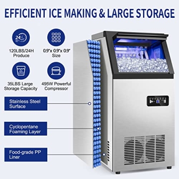 Commercial Ice Maker 120Lbs Daily - Fast & Durable