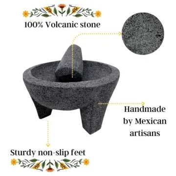 LINDO 8.6 inch Handmade Molcajete for Authentic Cooking