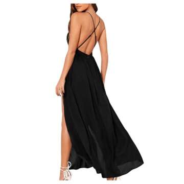 Floerns Women's V Neck Spaghetti Strap Backless Split Cocktail Party Maxi Long Dress A Black XS