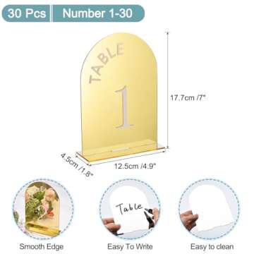 uxcell 30pcs Gold Arch Acrylic Table Number Holders for Weddings