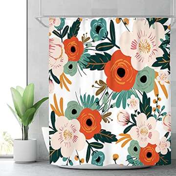 Riyidecor Fabric Floral Colorful Bright Shower Curtain for Bathroom Decor 72Wx72H Inch Spring Red Fl...