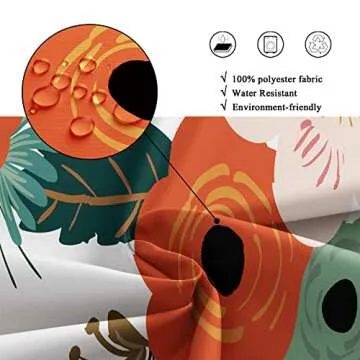 Riyidecor Fabric Floral Colorful Bright Shower Curtain for Bathroom Decor 72Wx72H Inch Spring Red Flower Green Leaves Boho Bathtub Accessories Botanical Decorative Set Waterproof 12 Pack Hook WW-YHX9