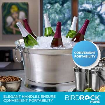 BIRDROCK HOME Double Wall Beverage Tub - Stainless Steel Ice Bucket, Metal Drink Cooler with Handles, for Parties & Events, Decorative Beverage Chiller - Large