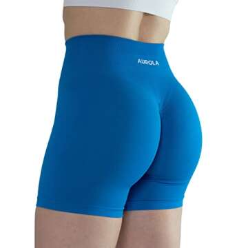 AUROLA Intensify Workout Shorts for Women Seamless Scrunch Short Gym Yoga Running Sport Active Exercise Fitness Shorts(S,Diva Blue)
