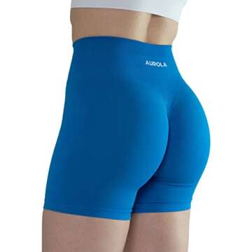 AUROLA Intensify Workout Shorts for Women Seamless Scrunch Short Gym Yoga Running Sport Active Exercise Fitness Shorts(S,Diva Blue)