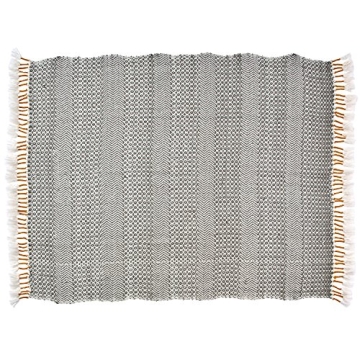 Amazon Brand - Rivet Modern Hand-Woven Stripe Fringe Throw Blanket, 50" x 60", Grey/White With Mustard Yellow