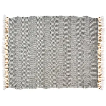 Amazon Brand - Rivet Modern Hand-Woven Stripe Fringe Throw Blanket, 50" x 60", Grey/White With Mustard Yellow