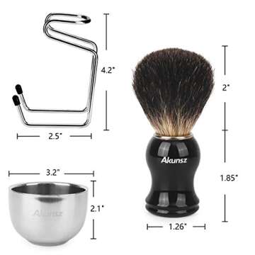 Pure Badger Hair Shaving Brush, AKUNSZ Shaving Kit for Men: Black Handle Shaving Brush for Men + 3.2" Stainless Steel Shaving Bowl + Shaving Brush Stand - Shave Brush and Bowl Set
