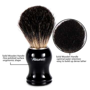 Pure Badger Hair Shaving Brush, AKUNSZ Shaving Kit for Men: Black Handle Shaving Brush for Men + 3.2" Stainless Steel Shaving Bowl + Shaving Brush Stand - Shave Brush and Bowl Set