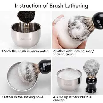 Pure Badger Hair Shaving Brush, AKUNSZ Shaving Kit for Men: Black Handle Shaving Brush for Men + 3.2" Stainless Steel Shaving Bowl + Shaving Brush Stand - Shave Brush and Bowl Set
