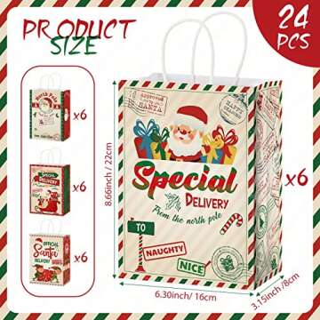 Zonon 24 Pcs Kraft Christmas Goodie Bags - Festive Santa Gift Bags for Holidays