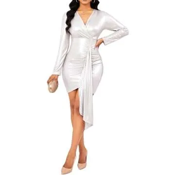 Yiershu Sexy V Neck Dresses For Women Dress Bodycon Long Sleeve Ruched Mini Dresses Pencil Clubwear Belt For Evening Party