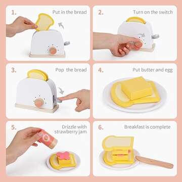 TOOKYLAND Wooden Pop Up Toaster Play Set, Play Toaster for Kid Kitchen, Wooden Play Kitchen Set with Accessories (10 pcs)…