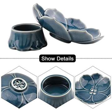 CRAFFANCY Flower Arranging Supplies, Cyan-Blue Lotus Flower Vase Ceramic Flower Pot for Ikebana Floral Art Fruit Dish Home Decoration