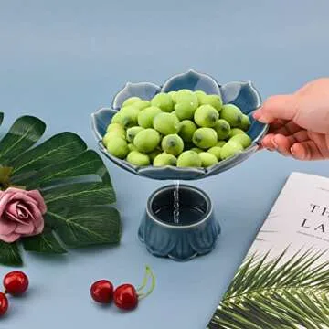 CRAFFANCY Flower Arranging Supplies, Cyan-Blue Lotus Flower Vase Ceramic Flower Pot for Ikebana Floral Art Fruit Dish Home Decoration