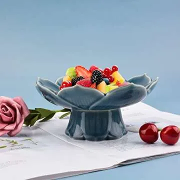 CRAFFANCY Flower Arranging Supplies, Cyan-Blue Lotus Flower Vase Ceramic Flower Pot for Ikebana Floral Art Fruit Dish Home Decoration