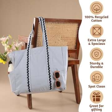 Folkulture Women's Tote Bag, Carry-On with Zipper | Overnight Weekender Bag - 17.5"x15"