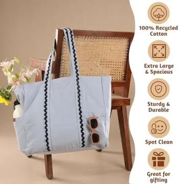 Folkulture Women's Tote Bag, Carry-On with Zipper | Overnight Weekender Bag - 17.5"x15"