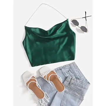 Chic SheIn Satin Halter Neck Draped Cami Top Online
