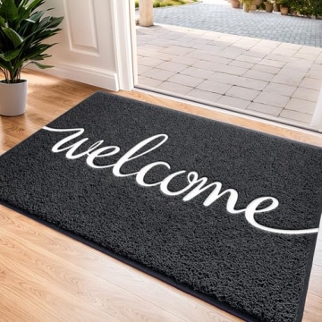 CozyBounty Black Door Mat Welcome Mats Outdoor Indoor Non-Slip Doormat for Entryway Low-Profile Floo...