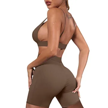 Ekaliy Women's Stylish 2-Piece Workout Set in Coffee