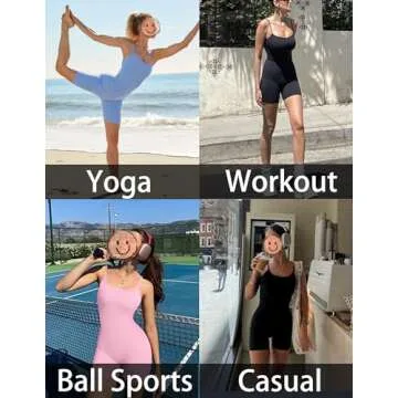 Ekouaer Unitard Romper Ribbed Workout Jumpsuits for Women One Piece Rompers Yoga Green Clothes Green Spruce S