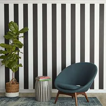 Tempaper Black & White Stripe Removable Peel and Stick Wallpaper, 20.5 in X 16.5 ft, Made in the USA