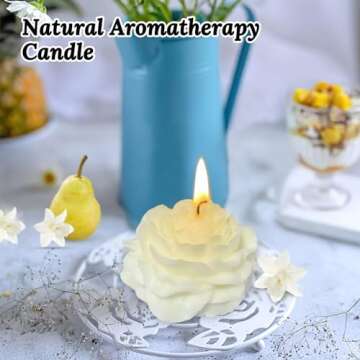 White Peony Flower Shape Candles for Women Friends Colleague Classmates Gift, 3 Inch Pastel Aesthetic Scented Candle with English Pears & Freesia Scent