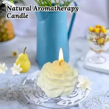 White Peony Flower Shape Candles for Women Friends Colleague Classmates Gift, 3 Inch Pastel Aesthetic Scented Candle with English Pears & Freesia Scent
