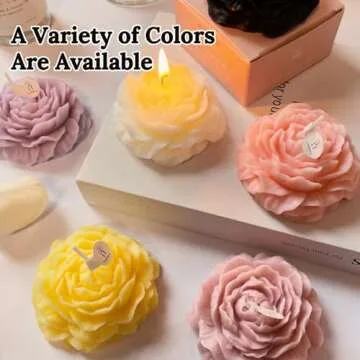 White Peony Flower Shape Candles for Women Friends Colleague Classmates Gift, 3 Inch Pastel Aesthetic Scented Candle with English Pears & Freesia Scent