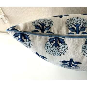 YugTex Babur Floral Printed Decorative Square Accent Throw Pillow Cover - Decor for Living Room, Sofa, Chair, Patio, Car, Balcony, Bench, Porch, Nursery, Office, Bedroom - 20x20 Inches, Blue