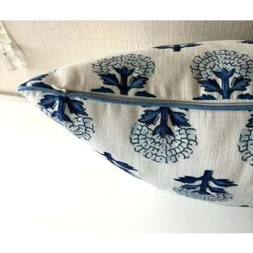 YugTex Babur Floral Printed Decorative Square Accent Throw Pillow Cover - Decor for Living Room, Sofa, Chair, Patio, Car, Balcony, Bench, Porch, Nursery, Office, Bedroom - 20x20 Inches, Blue