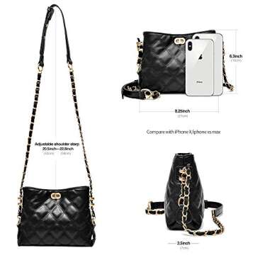 PoshBag Crossbody Bags for Women Small Leather Designer Clutch Purse Shoulder Bag Cute Wallet for Travel, Daily and Work(Black)