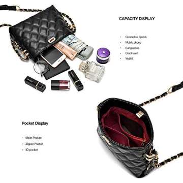 PoshBag Crossbody Bags for Women Small Leather Designer Clutch Purse Shoulder Bag Cute Wallet for Travel, Daily and Work(Black)