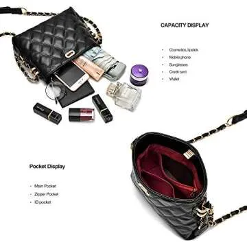 PoshBag Crossbody Bags for Women Small Leather Designer Clutch Purse Shoulder Bag Cute Wallet for Travel, Daily and Work(Black)