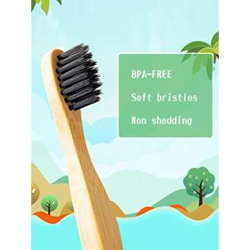 NUDUKO Bamboo Kids Toothbrushes (6 Pack) - Soft Bristle Organic Compostable BPA Free Toothbrush for ...