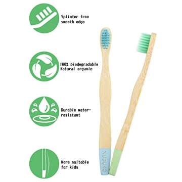 NUDUKO Bamboo Kids Toothbrushes (6 Pack) - Soft Bristle Organic Compostable BPA Free Toothbrush for Kids Toddler Baby Tooth Brush, Eco Friendly Natural Biodegradable Wooden Toothbrush