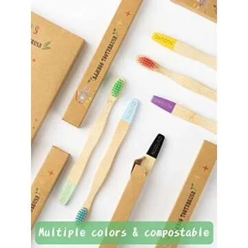 NUDUKO Bamboo Kids Toothbrushes (6 Pack) - Soft Bristle Organic Compostable BPA Free Toothbrush for Kids Toddler Baby Tooth Brush, Eco Friendly Natural Biodegradable Wooden Toothbrush