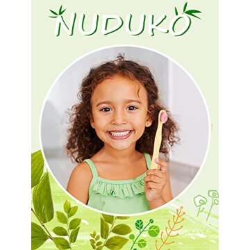 NUDUKO Bamboo Kids Toothbrushes (6 Pack) - Soft Bristle Organic Compostable BPA Free Toothbrush for Kids Toddler Baby Tooth Brush, Eco Friendly Natural Biodegradable Wooden Toothbrush