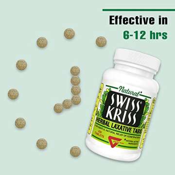 Swiss Kriss Herbal Laxative Tablets, Gentle & Natural Laxatives for Constipation Relief for Adults & Children Over Age 6, Works in 6-12 Hours, Senna Laxative, 250 Tablets Total