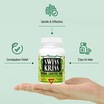 Swiss Kriss Herbal Laxative Tablets, Gentle & Natural Laxatives for Constipation Relief for Adults & Children Over Age 6, Works in 6-12 Hours, Senna Laxative, 250 Tablets Total