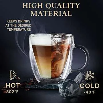 Glass Espresso Cups - Double Wall Insulated Coffee Mugs - Designed in USA - Set of 2, 5 oz - For Cappuccino, Latte, Tea, Shots - Borosilicate Glassware - Dishwasher, Microwave Safe - Premium Gift Box