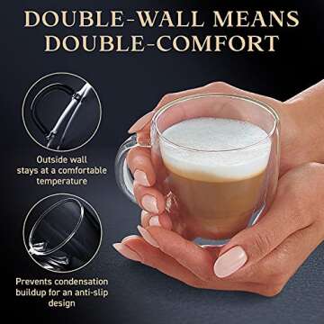 Glass Espresso Cups - Double Wall Insulated Coffee Mugs - Designed in USA - Set of 2, 5 oz - For Cappuccino, Latte, Tea, Shots - Borosilicate Glassware - Dishwasher, Microwave Safe - Premium Gift Box