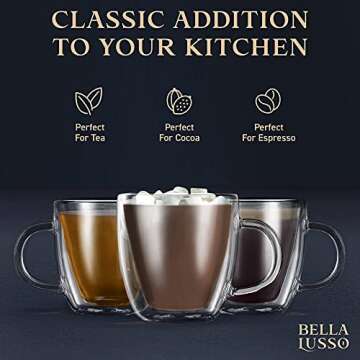 Glass Espresso Cups - Double Wall Insulated Coffee Mugs - Designed in USA - Set of 2, 5 oz - For Cappuccino, Latte, Tea, Shots - Borosilicate Glassware - Dishwasher, Microwave Safe - Premium Gift Box