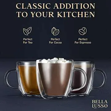 Glass Espresso Cups - Double Wall Insulated Coffee Mugs - Designed in USA - Set of 2, 5 oz - For Cappuccino, Latte, Tea, Shots - Borosilicate Glassware - Dishwasher, Microwave Safe - Premium Gift Box