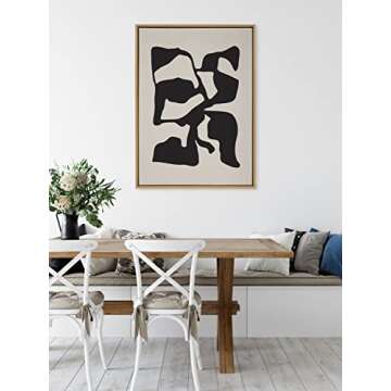 Kate and Laurel Sylvie Distorted Shapes of Black and Tan Framed Canvas Wall Art by The Creative Bunch Studio, 28x38 Natural, Contemporary Abstract Bold Art for Wall