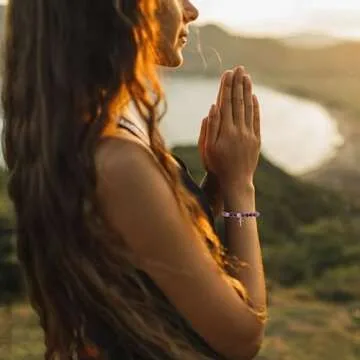 FIRAZIO 8Pcs Natural Stone Cross Bracelet Set for Faithful