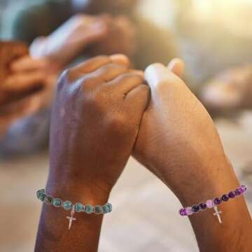 FIRAZIO 8Pcs Natural Stone Cross Bracelet Set for Faithful