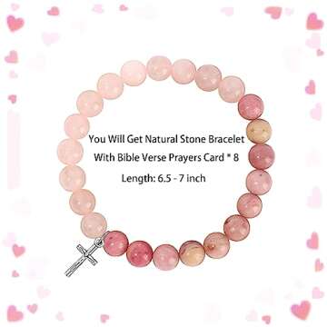 FIRAZIO 8Pcs Natural Stone Cross Bracelet Set for Faithful